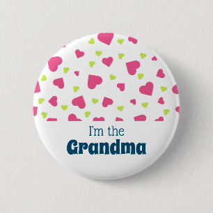 I'm the Grandma Pink and Green Hearts Pattern 6 Cm Round Badge