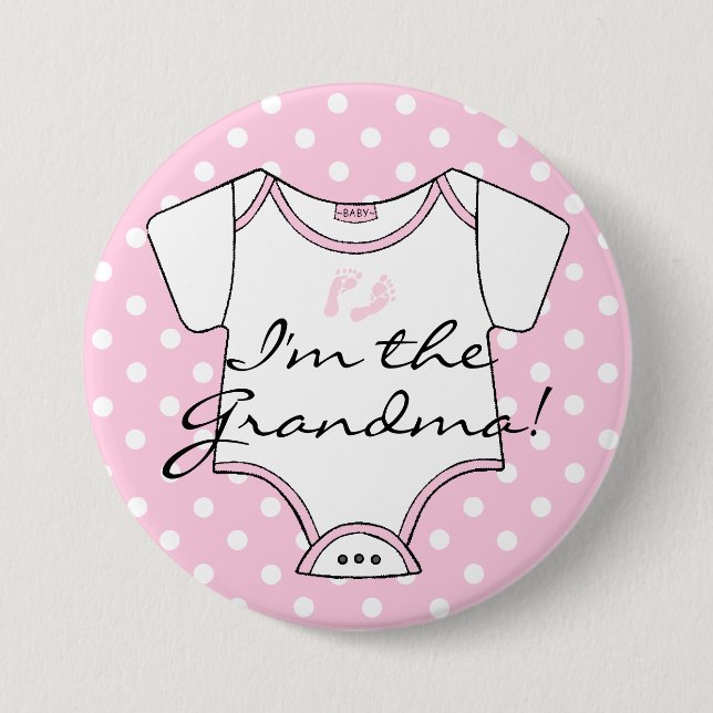 I'm The Grandma Pink Polka Dot 7.5 Cm Round Badge (Front)