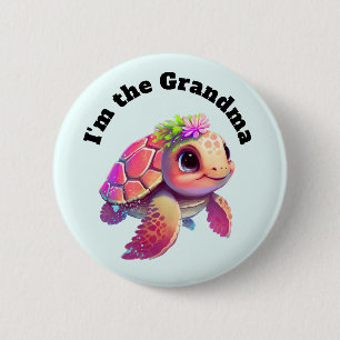 I'm the Grandma - Pink Sea Turtle Whimsical & Cute 6 Cm Round Badge