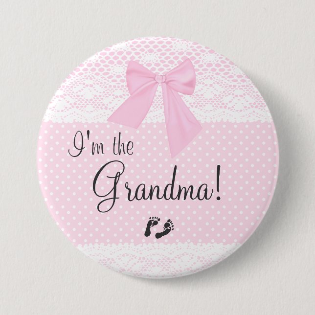 I'm The Grandma with Pink Dots and White Lace 7.5 Cm Round Badge (Front)