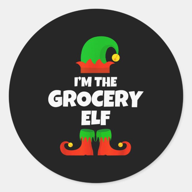 I'm The Grocery Elf Family Pajama Christmas Funny  Classic Round Sticker (Front)