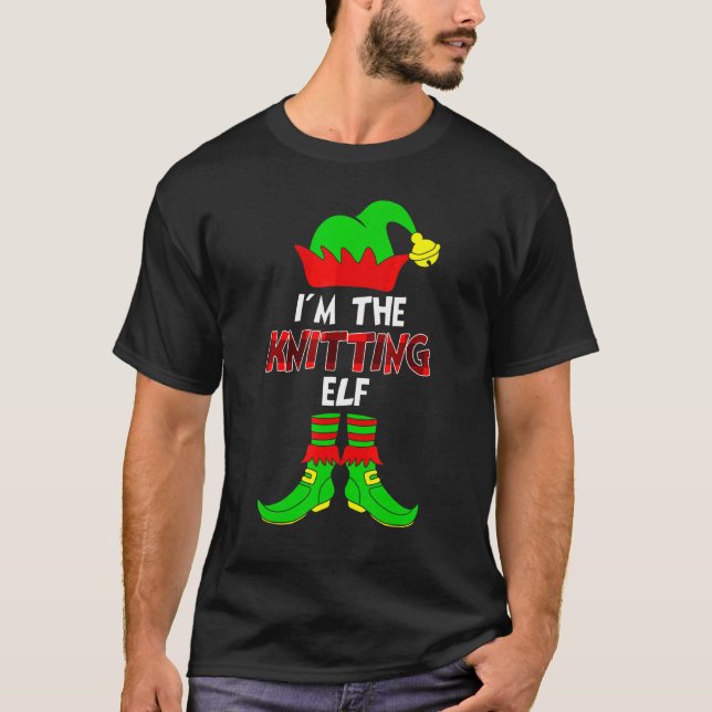 I'm The Knitting Elf Red Buffalo Plaid Christmas   T-Shirt (Front)