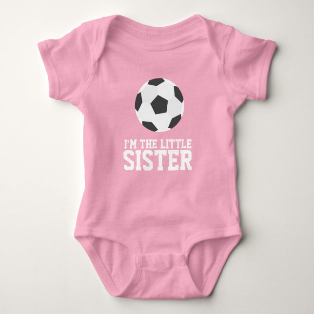 "I'm the Little Sister" Soccer Jersey Number Baby Bodysuit (Front)
