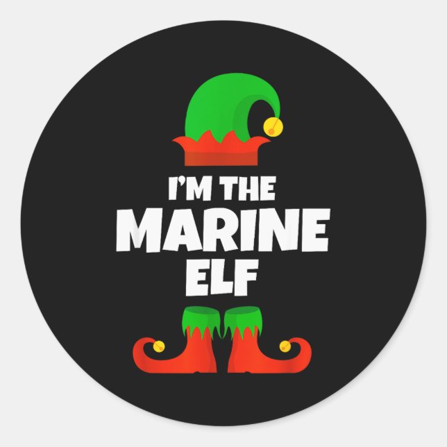 I'm The Marine Elf Family Pajama Christmas Biology Classic Round Sticker (Front)