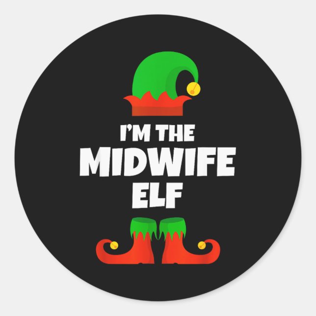 I'm The Midwife Elf Family Pajama Christmas Funny  Classic Round Sticker (Front)