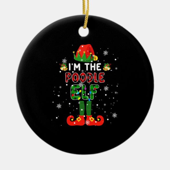 Im The Poodle Elf Xmas Red Plaid Elf Costume Dog L Ceramic Ornament (Front)