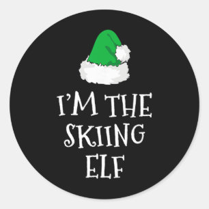 I'm The Skiing Elf Christmas Funny Pajama Ski Skie Classic Round Sticker