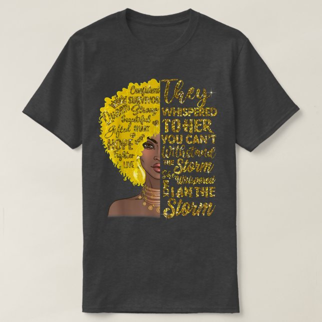 I'm The Storm Strong Womens Gold Childhood Cancer  T-Shirt (Design Front)