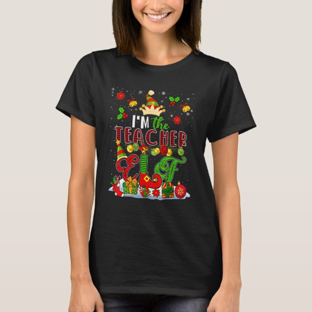 I'm The Teacher Elf Xmas Plaid Elf Costume  Family T-Shirt (Front)