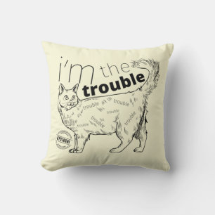 I'm the trouble funny cat - minimal black & yellow cushion