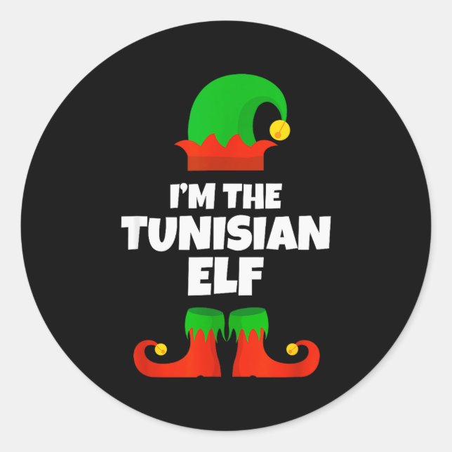 I'm The Tunisian Elf Family Pajama Christmas Funny Classic Round Sticker (Front)