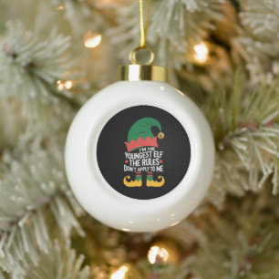 I'm The Youngest Elf Matching Family Christmas Ceramic Ball Christmas Ornament