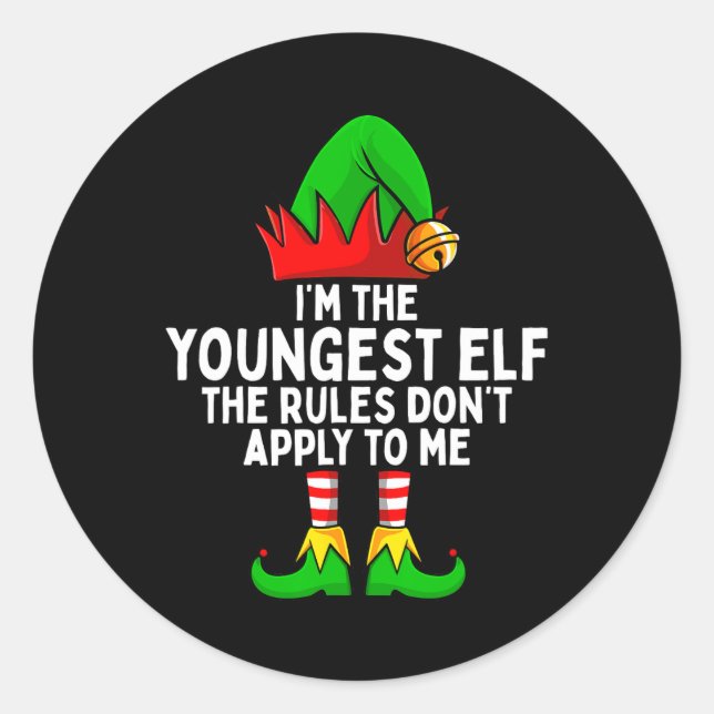 I'm The Youngest Elf Matching Family Christmas  Classic Round Sticker (Front)
