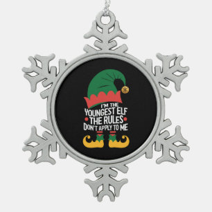 I'm The Youngest Elf Matching Family Christmas Snowflake Pewter Christmas Ornament