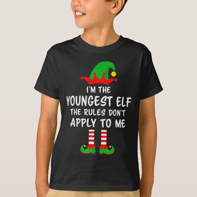 I'm The Youngest Elf Matching Family Christmas  T-Shirt (Front)