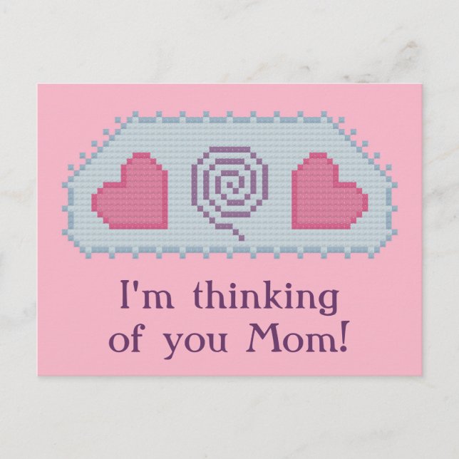 I'm thinking of you Mum! Hearts Spiral Postcard (Front)