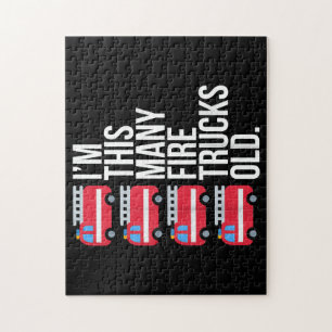 Im This Many Fire Trucks Old T-Shirt Four Year Old Jigsaw Puzzle
