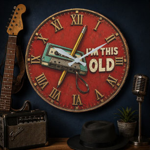 I'm This Old Funny Retro Cassette Vintage 80s 90s Large Clock