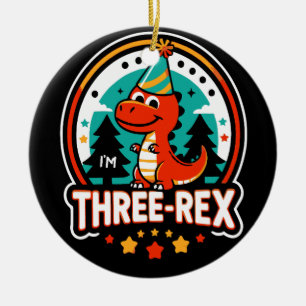 I'm Three Rex Cute Dinosaur for 3rd Birthday Girl Ceramic Ornament