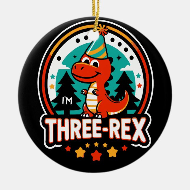 I'm Three Rex Cute Dinosaur for 3rd Birthday Girl Ceramic Ornament (Front)