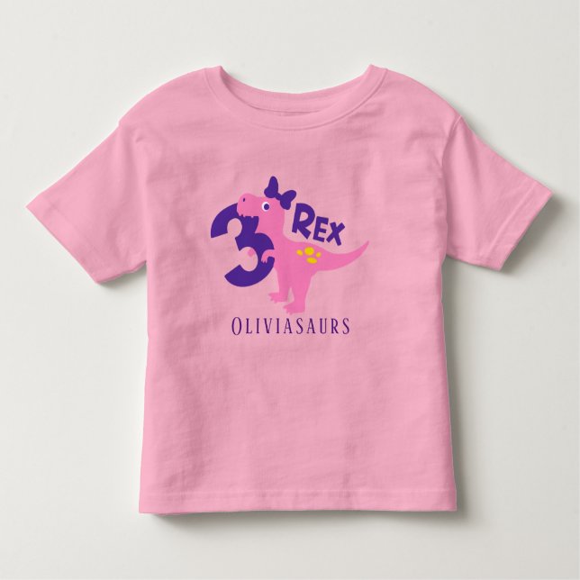 I'm Three Rex Girl Pink Dinosaur Custom Toddler T-Shirt (Front)