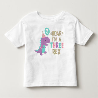 I'm Three Rex Girl Pink Dinosaur Faux Glitter Toddler T-Shirt