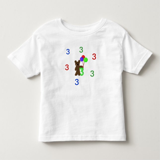 I'm Three With a Teddybear and Balloons Toddler T-Shirt (Front)