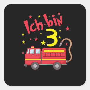 I'm three years old firefighter's birthday square sticker
