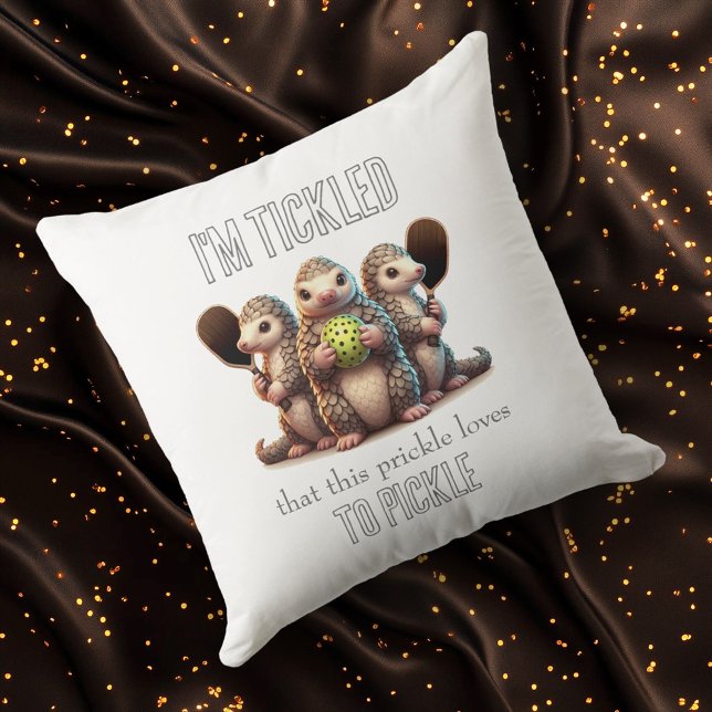 I'm Tickled that This Prickle Loves to Pickle Cushion (Pickleballing Pangolins Square Throw Pillow Cover Photo)