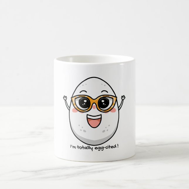 I'm Totally Egg-cited cheerful egg wearing glasses Coffee Mug (Center)