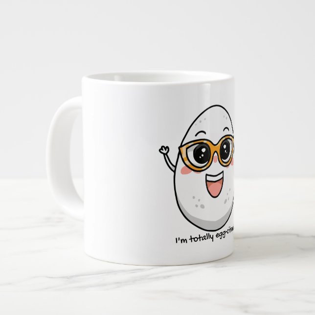 I'm Totally Egg-cited cheerful egg wearing glasses Large Coffee Mug (Front Left)