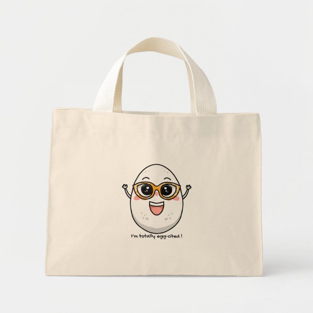 I'm Totally Egg-cited cheerful egg wearing glasses Mini Tote Bag (Front)