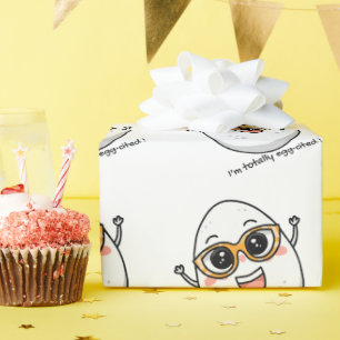 I'm Totally Egg-cited cheerful egg wearing glasses Wrapping Paper