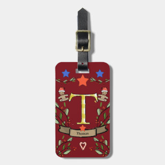 I'm travelling for Christmas monogram "T" with nam Luggage Tag