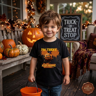 I'm Tricky Halloween Pumpkin Kids Name Shirt