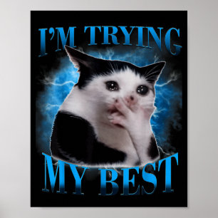 I'm trying my funny crying cat meme men women poster