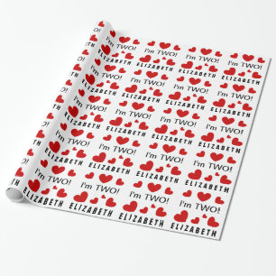 I'm Two Cute Red Hearts Custom Name 2 Year Old Wrapping Paper