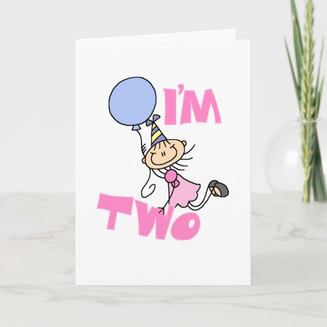 I'm Two Stick Figure Girl Birthday T-shirts Card (Front)