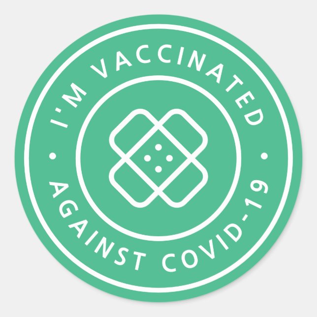 I'm Vaccinated | Covid Vaccine Green Bandaid Classic Round Sticker (Front)