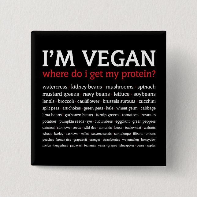 I'm Vegan: Where do I get my protein? 15 Cm Square Badge (Front)