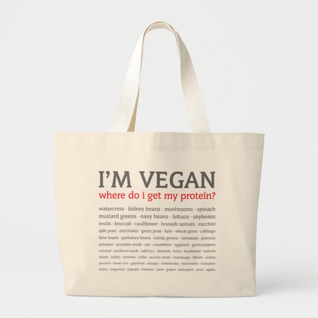 I'm Vegan: Where do I get my protein? Large Tote Bag (Front)