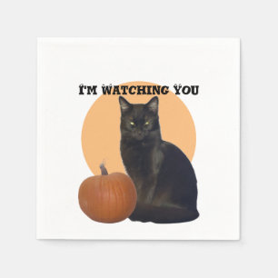 I'm Watching You Black Cat and Orange Pumpkin Napkin
