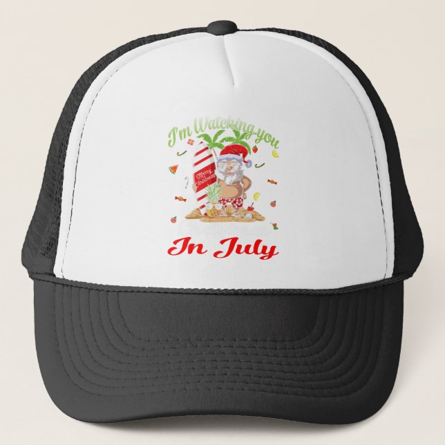 I'm Watching You Santa Christmas In July Tank Top Trucker Hat (Front)