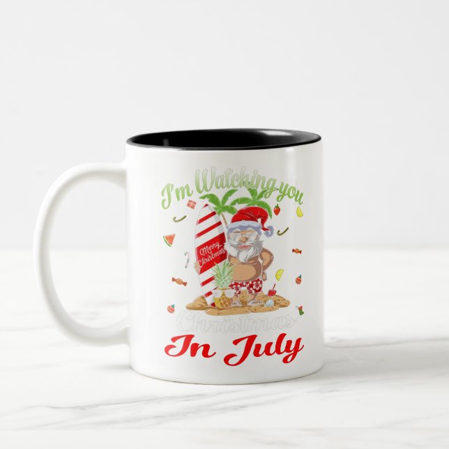 I'm Watching You Santa Christmas In July Tank Top Two-Tone Coffee Mug (Left)