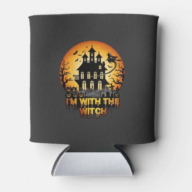 Im Witch Haunted House Full Moon Pumpkins Can Cooler (Front)
