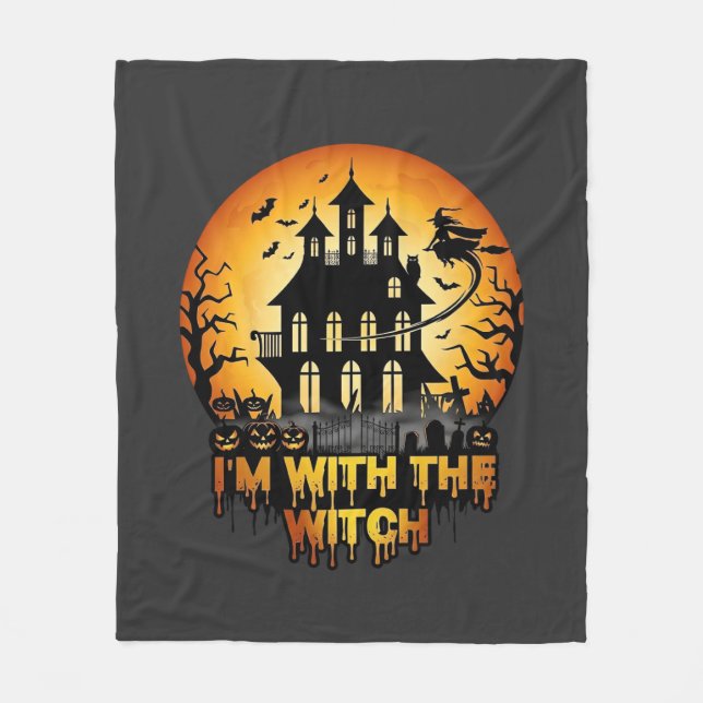 Im Witch Haunted House Full Moon Pumpkins Fleece Blanket (Front)