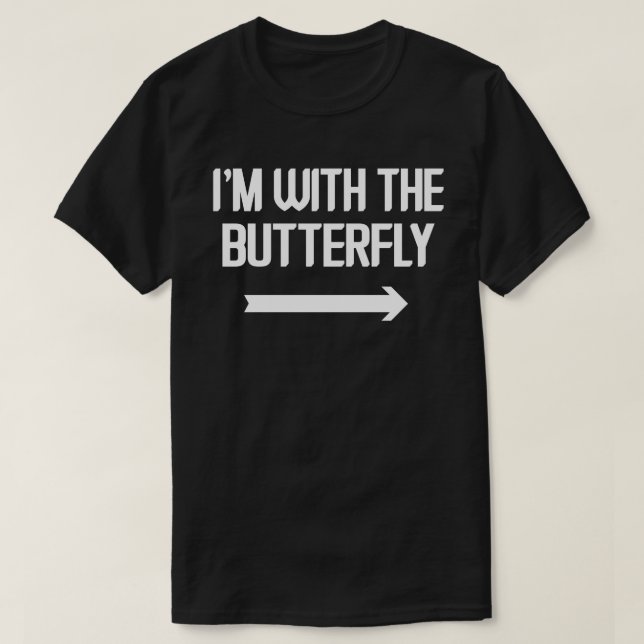 I'm With Butterfly Easy Halloween Matching Couples T-Shirt (Design Front)