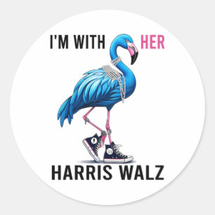 I'm With Her Harris W Flamingo Vote Blue Classic Round Sticker