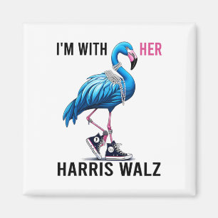 I'm With Her Harris W Flamingo Vote Blue  Magnet