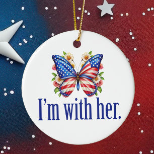 I'm With Her Kamala Harris Butterfly Christmas Ceramic Ornament